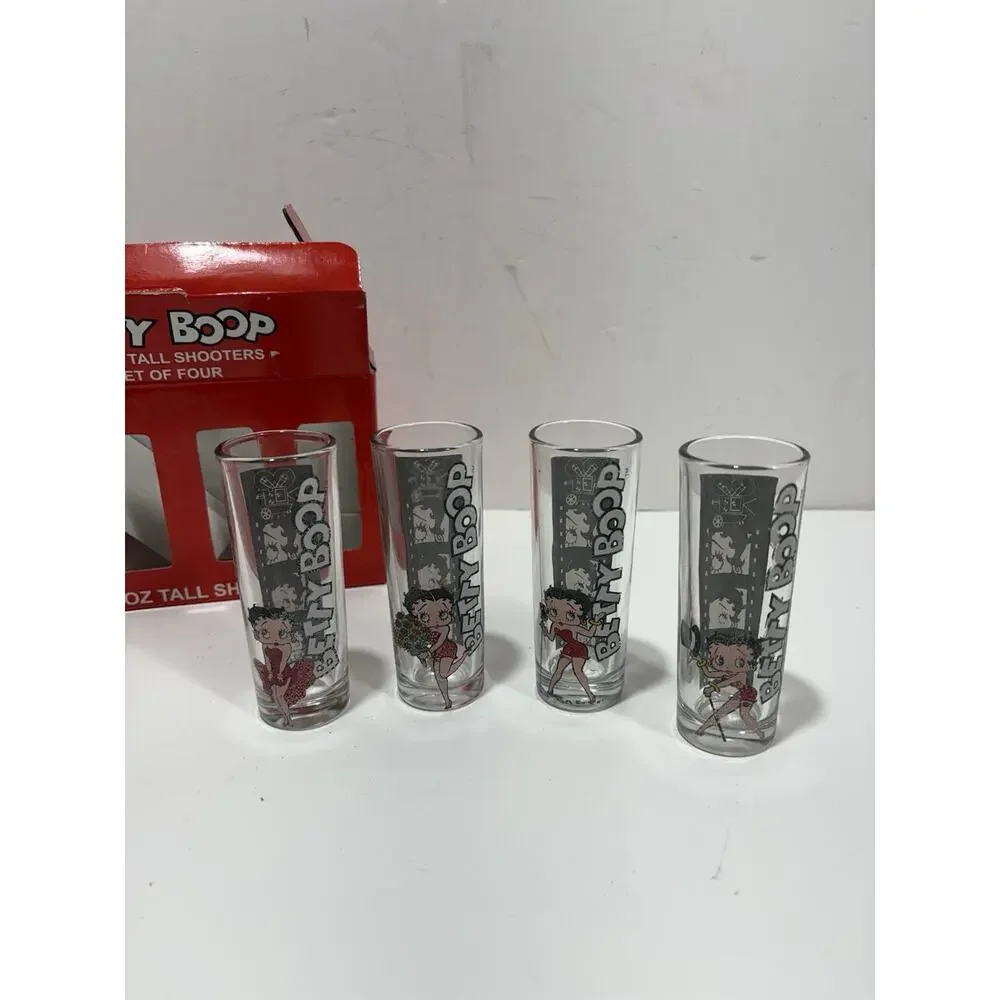 Retro BETTY BOOP 2 FL Oz FLARED SHOOTERS GLASS SET OF 4‎